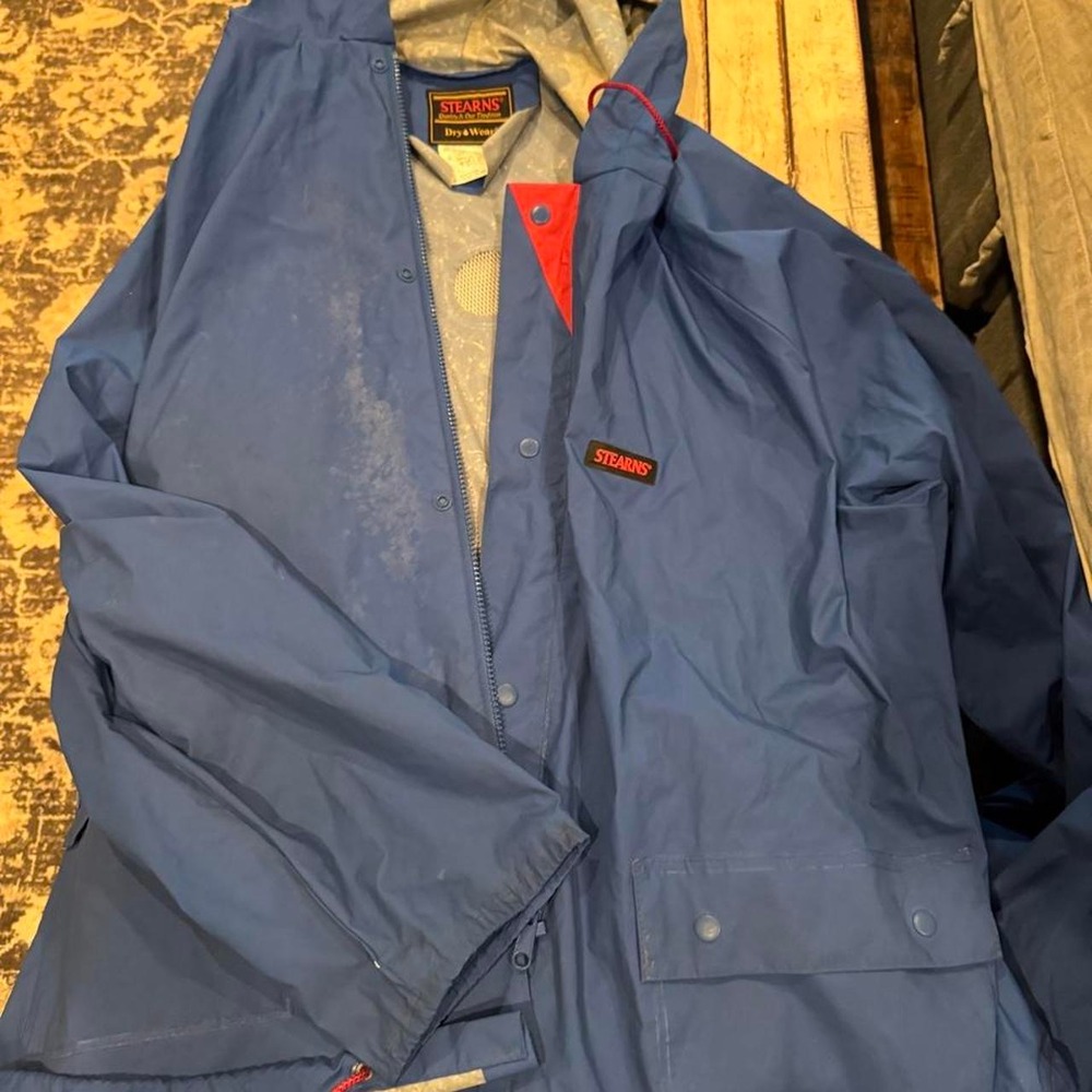 Stearns Dry Wear Blue Rain Jacket Mens XXL Waterproof Hooded Coat 8155